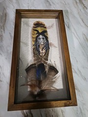 Hand Painted Feather Wall Art Susan Ware 2014 Signed Framed Home Decor Tribal