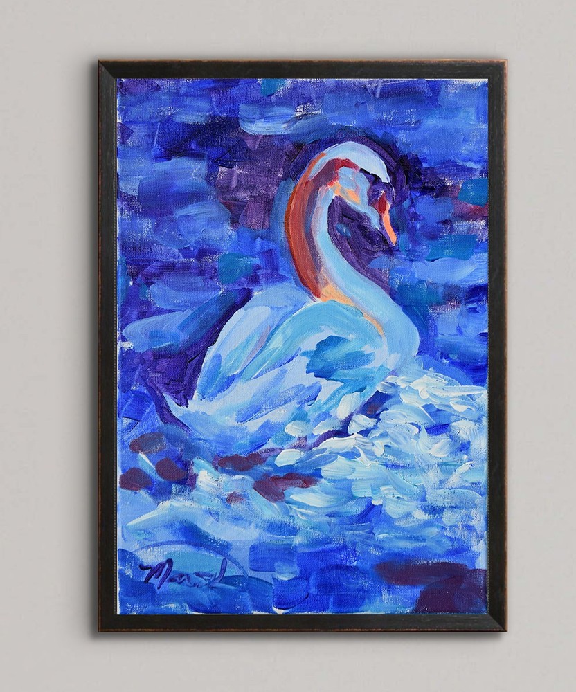 Original 11×14 Impressionist Swan Farm Painting Acrylic Canvas Signed Decor