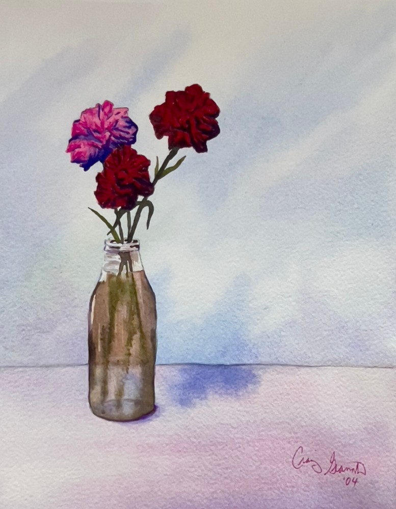 FLOWERS IN A BOTTLE ORIGINAL HAND PAINTED 9×7.5″ WATERCOLOR PAINTING ON PAPER