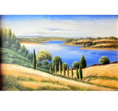 Tuscany Italy Lake Acrylic painting Canvas on wooden frame without frame.