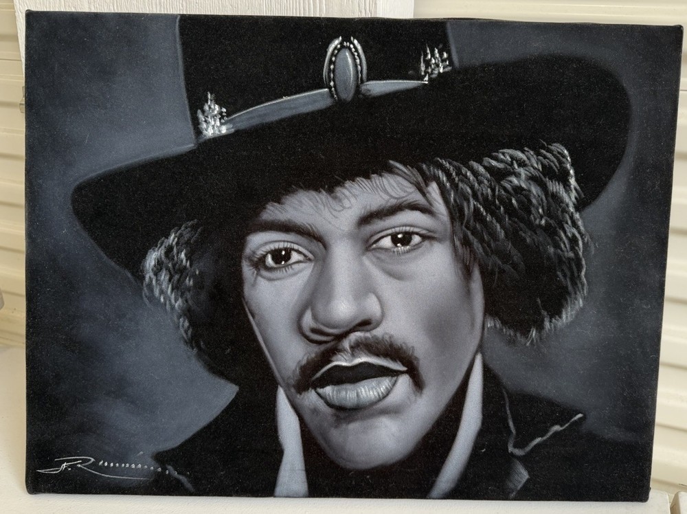 Vtg 1970’s Original Jimmy Hendrix Painting Black Velvet Signed ROCK N ROLL RARE