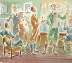 SCHARISE „THE TROPHY REUNION“ ORIGINAL WATERCOLOR GUYS IN ROOM SCENE PAINTING