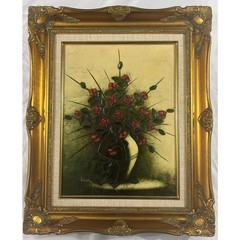 Vintage Pair of Still Life Floral Oil Paintings Ornate Baroque Gold Frames 22×18