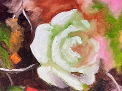 Original Oil Painting White Red Yellow Flowers Roses Still Life Artist Signed