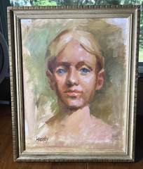 Outsider Art Portraiture Blond Blue Eyes Signed iGraeley Original 14 x 11