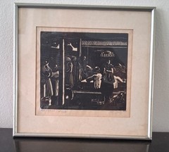 Francisco Amighetti Woodblock Print „Mercado“ 1950