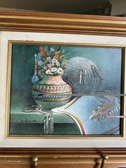 Vintage C Benolt Original Oil Painting Native American Pottery Still Life Framed