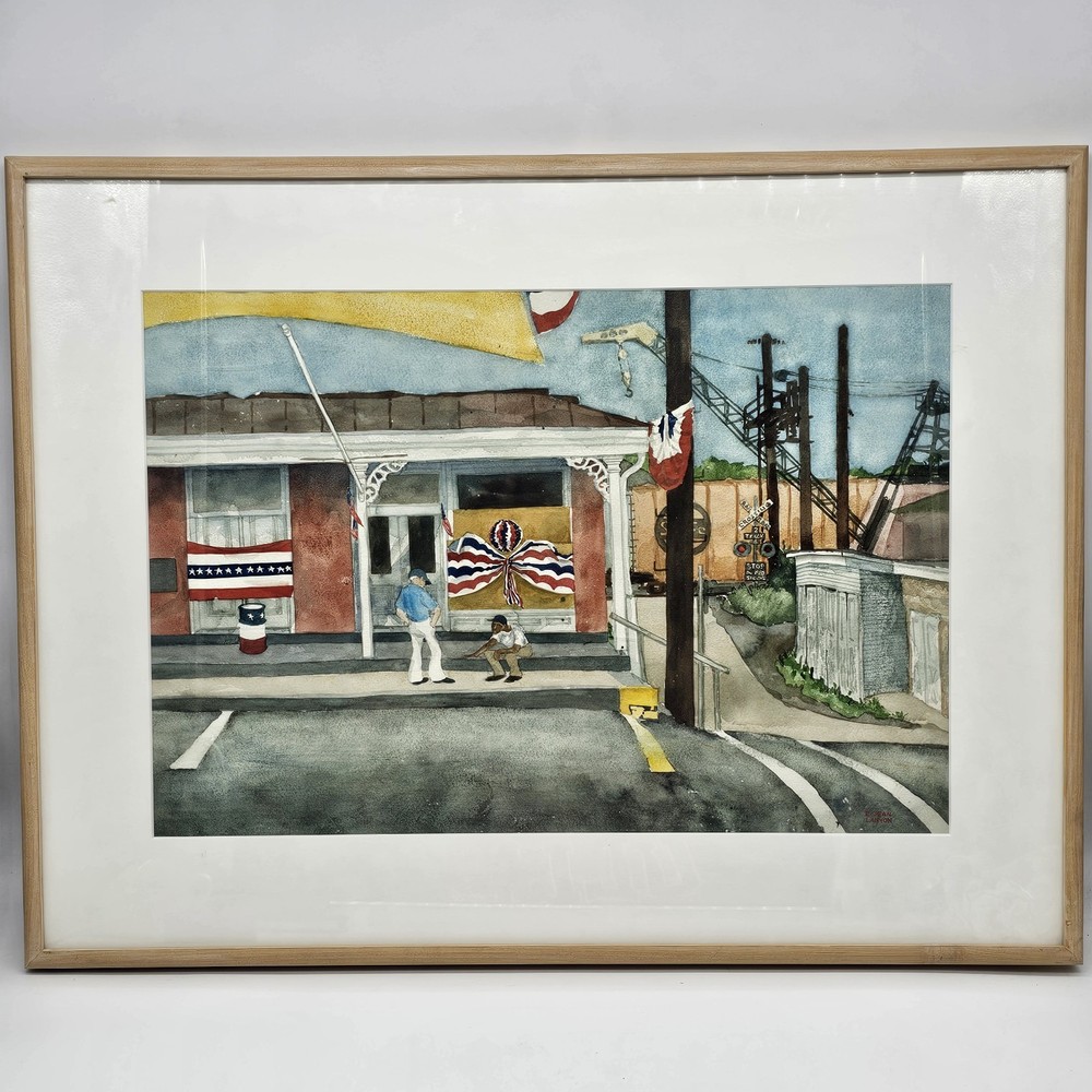 Ellen Lanyon (American 1926-2013) Port Deposit Tricentennial Watercolor Painting