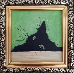Set of 3 Black Cat Original Oil Paintings Framed Cat Wall Art Cottagecore Decor