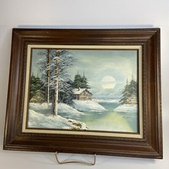H Wilson Oil On Canvas WINTER MOON Painting Signed Framed 22×19 Listed Artist