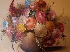 Beautiful Oil Painting Floral On Canvas Signed Roses Gold Frame P.H.Havens Nice