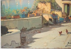 Vintage Impressionist Oil Painting Bay of Naples, Italy Vesuvius Signed 9.5×12″