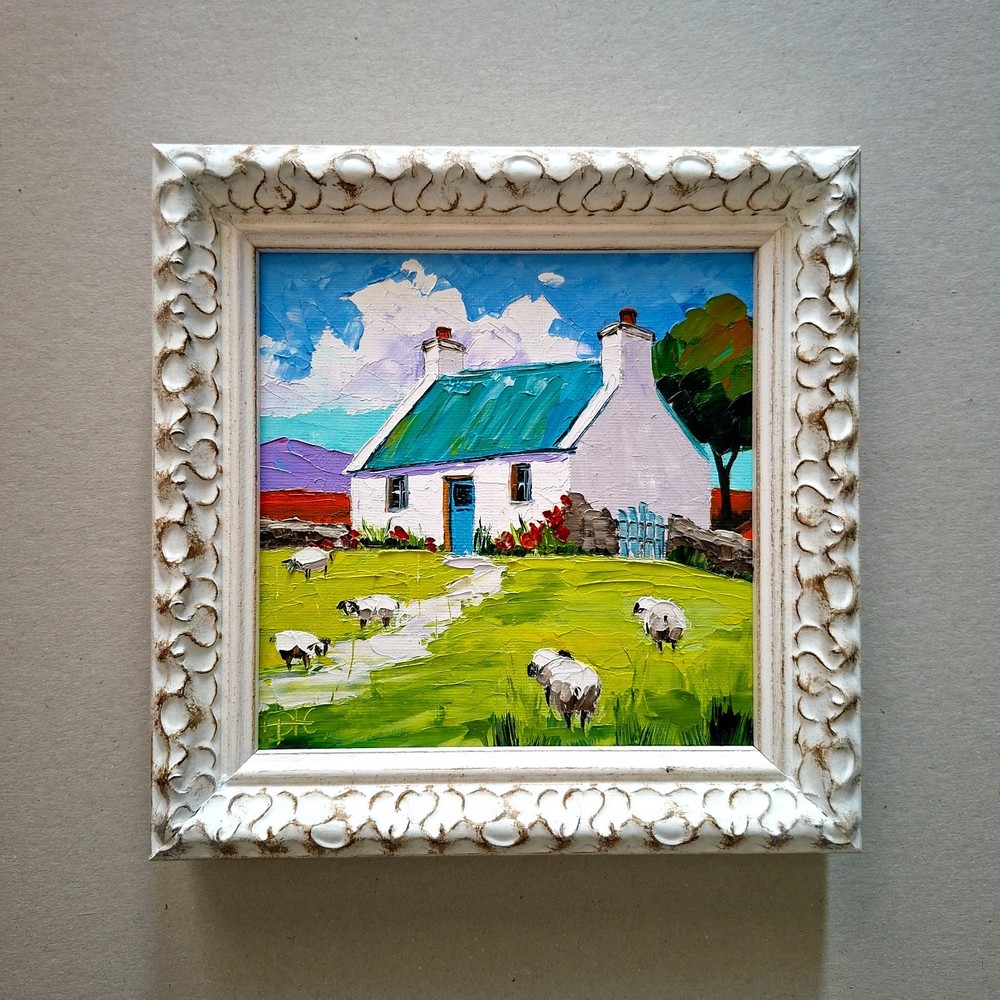 Irish Cottage Painting Original Fine Art Impasto Oil Painting Unframed 6×6