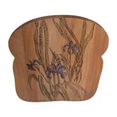 VTG Purple Iris Wood Burning Cutting Board Painted Signed Country Decor Bread