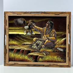 Vintage Native American Painting on Velvet Ernesto Sanchez Framed Eagle Signed