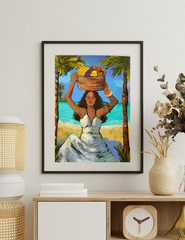 Tropical Island Girl with Fruit: Vibrant 18 X 24 Acrylic Painting on Paper