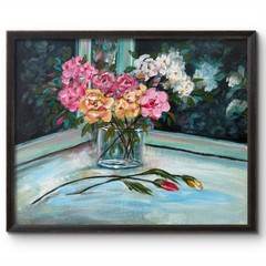 Beautiful Pink Flowers in the Window 11X14 ABSTRACT ORIGINAL ART MODERN HOME