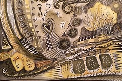 6”X9” Original Watercolor Ink Pamela Wilhelm Abstract Whimsical doodle Medley
