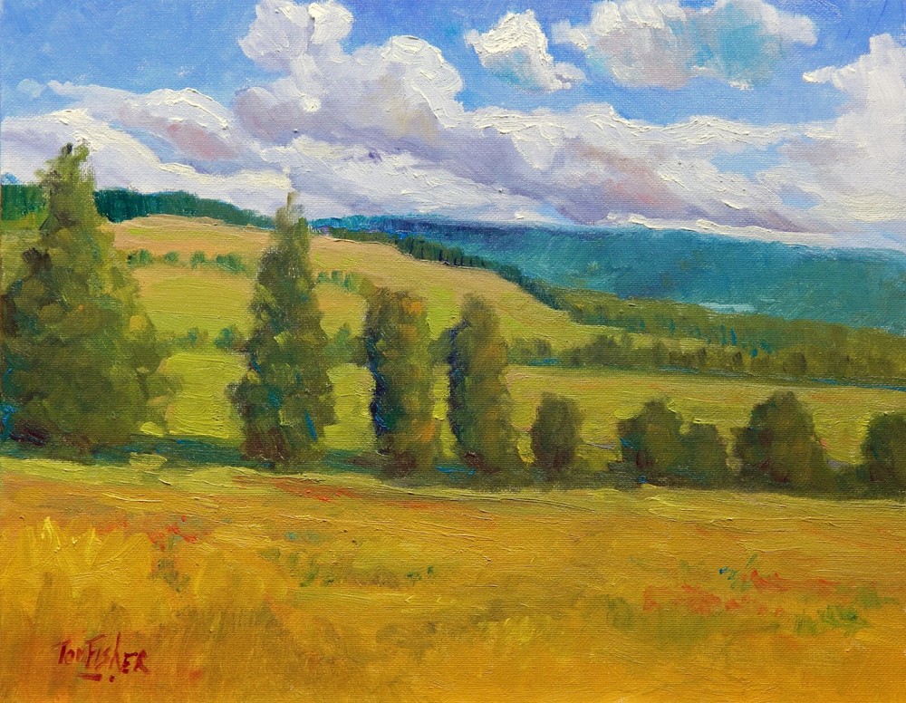 country farm fields mountains realistic Impressionism oil Painting landscape
