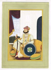 Portrait Painting Of Rajput Maharaja Of Bundi Raj – Art On Paper 8×11.5 Inches