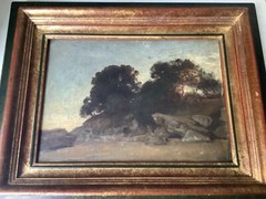 19th Century Camille COROT Landscape ROCKS FONTAINEBLEAU 1860’S Oil Painting