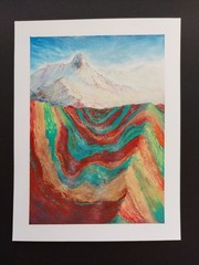 Original Oil Pastel Painting Rainbow Mountain With Snow Peak 5×7 by Alisa Maksy