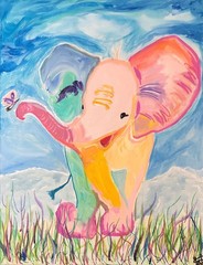 Playful elephant expressionism modern wall art painting 14X11 canvas original