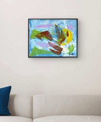 Hand Painted 11×14 Abstract Acrylic Red Teal Canvas FINELLI ORIGINAL Decor G23N