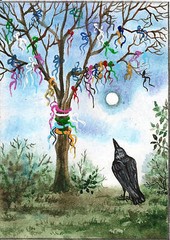 5×7 PRINT OF PAINTING RAVEN CROW RYTA LEGEND FANTASY GOTHIC TREE WICCA pagan 🌳