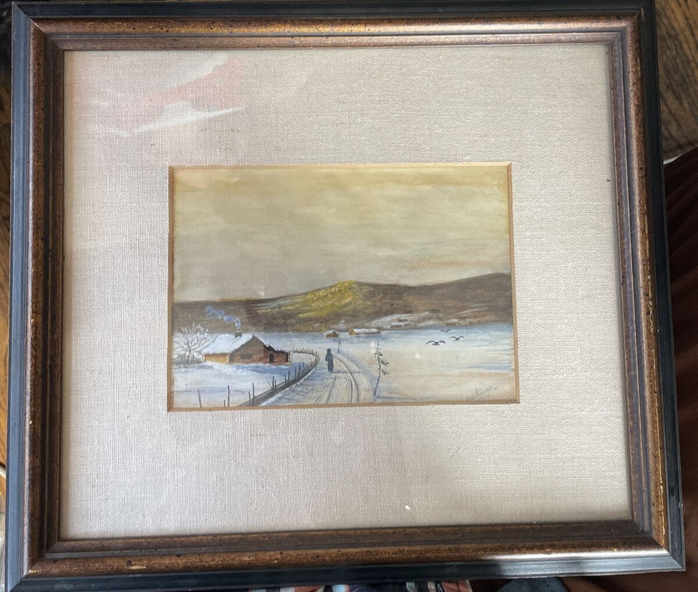 Original Watercolor Painting Winter Landscape