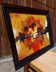 Abstract Expressionist Cityscape Painting Mid Century Style Modernist After
