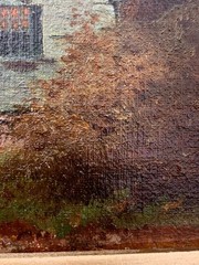 c1860 Antique Oil Painting Landscape American School Victorian Town
