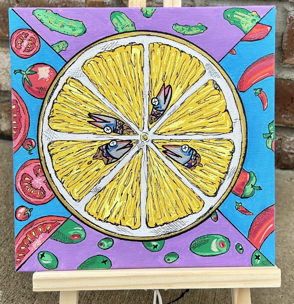 Original Painting C3DESIGNGOODS-8.5×8.5 Acrylic Abstract Sardine Lemon Seeds
