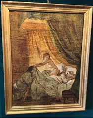 Antique Painting Oil Canvas Woman Frame Wood Nude Libertine Decor Art Rare Old