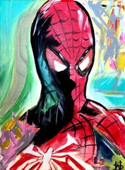 Original superhero hand painted 14X11 Canvas neo expressionism abstract art