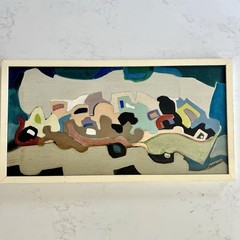 Marcia Schwan Midcentury Painting Abstract Composition Vtg MCM Acrylic On Canvas