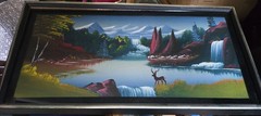 Jake Overbeek Signed Original Oil Painting Minnesota Folk Art Deer Waterfall