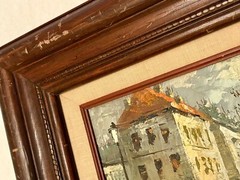 Vintage Caroline Burnett Impressionist Oil Painting 17.5″ x 15.5″ Street Scene