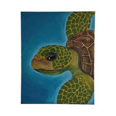 Original Sea Turtle Canvas Painting Blue/Green Animals Nature Wall Art Acrylic