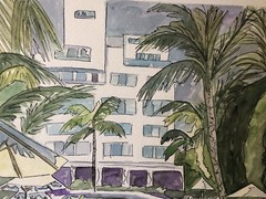 RICHMOND HOTEL Original Watercolor & Pen & Ink art K Jones South Beach Miami FL