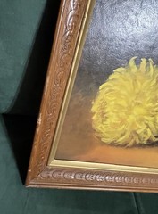 VTG Litho Golden & White Mums, Lee Reynolds STYLE, Carved Wood NO Glass, 23×43”