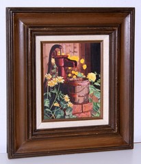 Janice Lamaar Landscape Painting 1976 Water Well Bucket Signed – Custom Framed