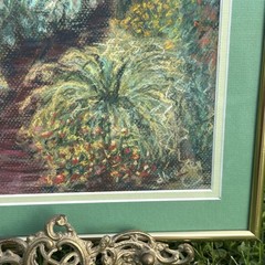 Signed Original Oil Pastel Painting by D. Bradley Spring Garden Tropical Greens