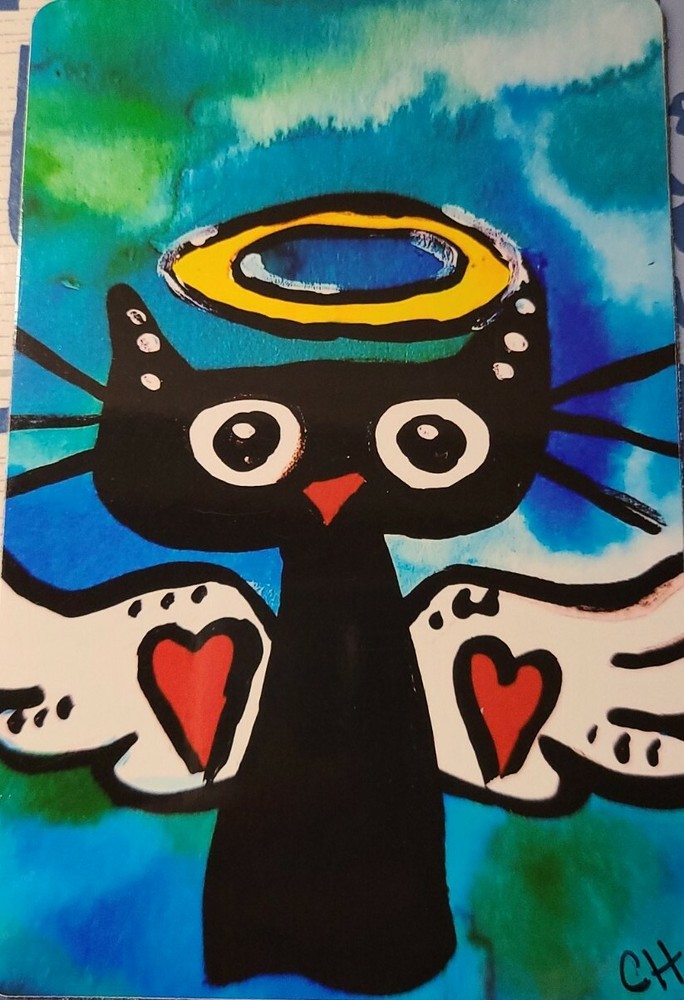 „NEW“ NOT ACEO „ANGEL CAT“ 3.5X5.5 ART MAGNET 2000-now
