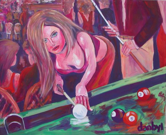 CONTEMPORARY ORIGINAL Pool Table PAINTING Babe Vintage 2004 ART Dan Byl 4x5ft
