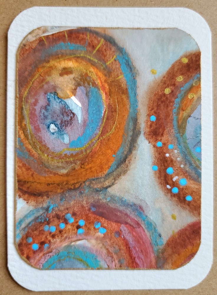 ACEO Original Art 2.5″ x 3.5″ Watercolor Mixed Media ATC Kandinsky Inspired