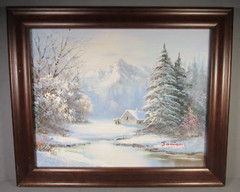 Oil Painting 8″ x 10″ Original „Jamison“ Snowy Barn Landscape on Board Framed.