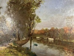 Impressionist River Landscape French School Monogrammed HD 64 X 79 CM Paris