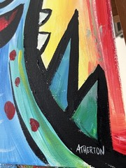 Atherton 11×14 Original Expressionism Dinosaur painting „Cute Dino8“ hand signed