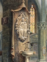 Antique Church Interior Painting Federigo Pedulli 1860-1940 Italy Basilica Tomb